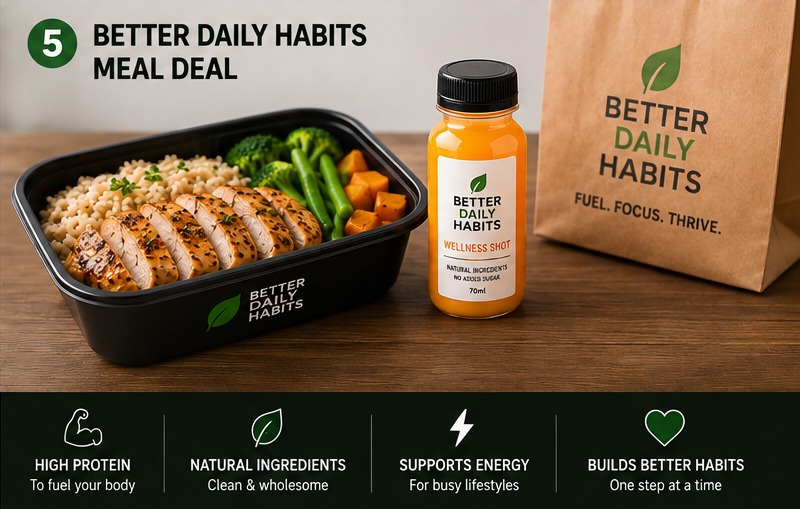 Better Daily Habits meal deal: a protein box with a wellness drink