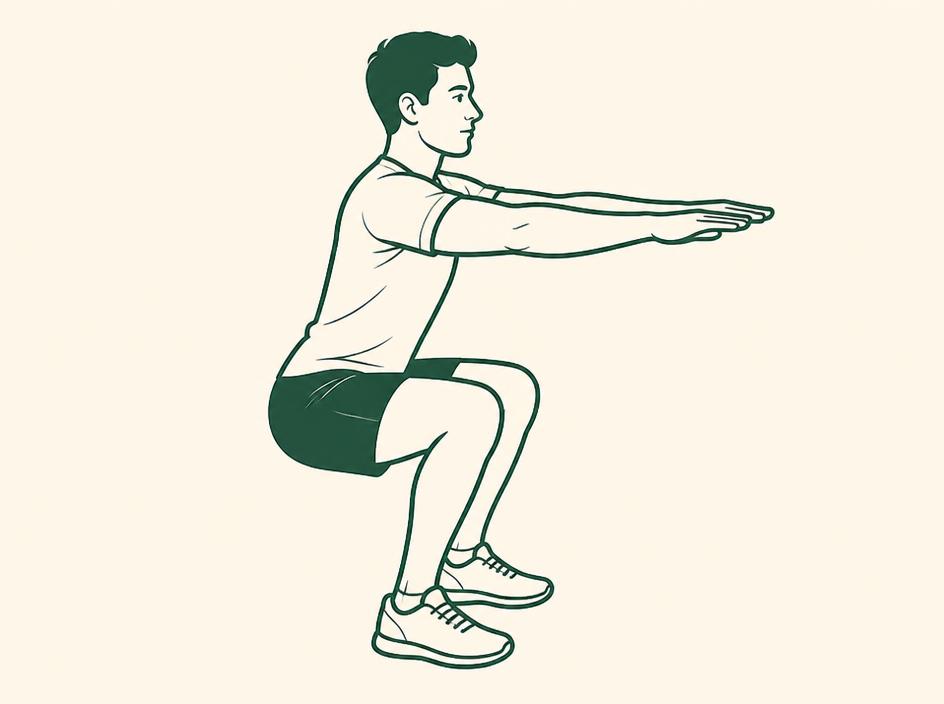 Guided squat posture card for a home workout